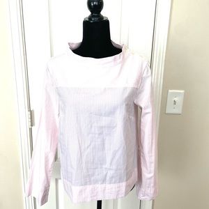 J.Crew Women's Striped Funnel Neck Top Cotton Poplin Hi-Low Blouse Size 4